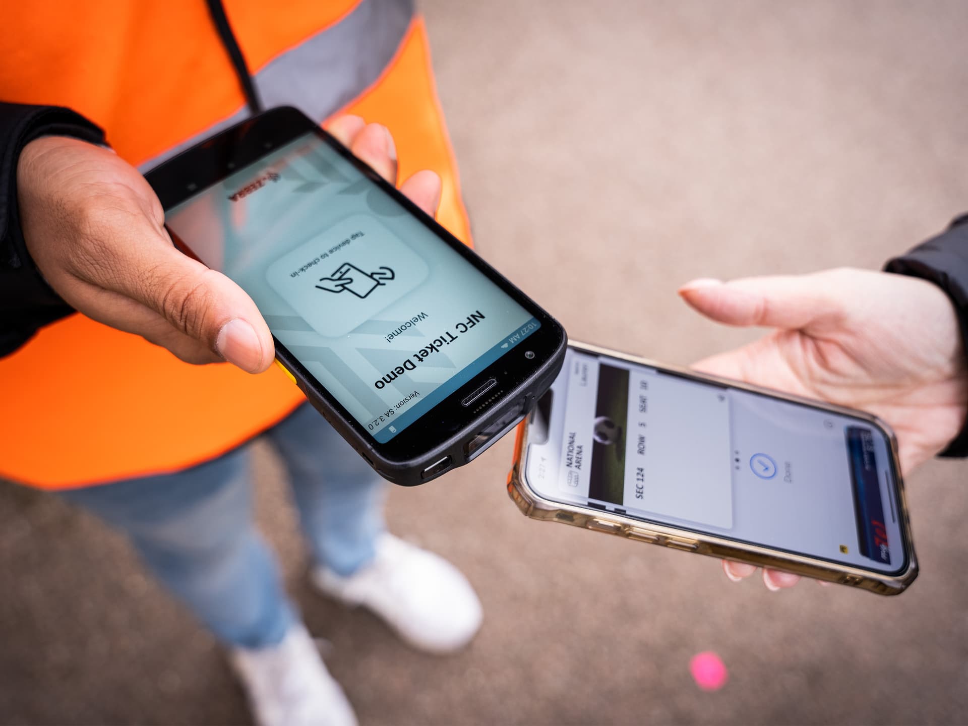 Zebra TC27 mobile computer with Stripe Terminal S700 card reader at a kiosk