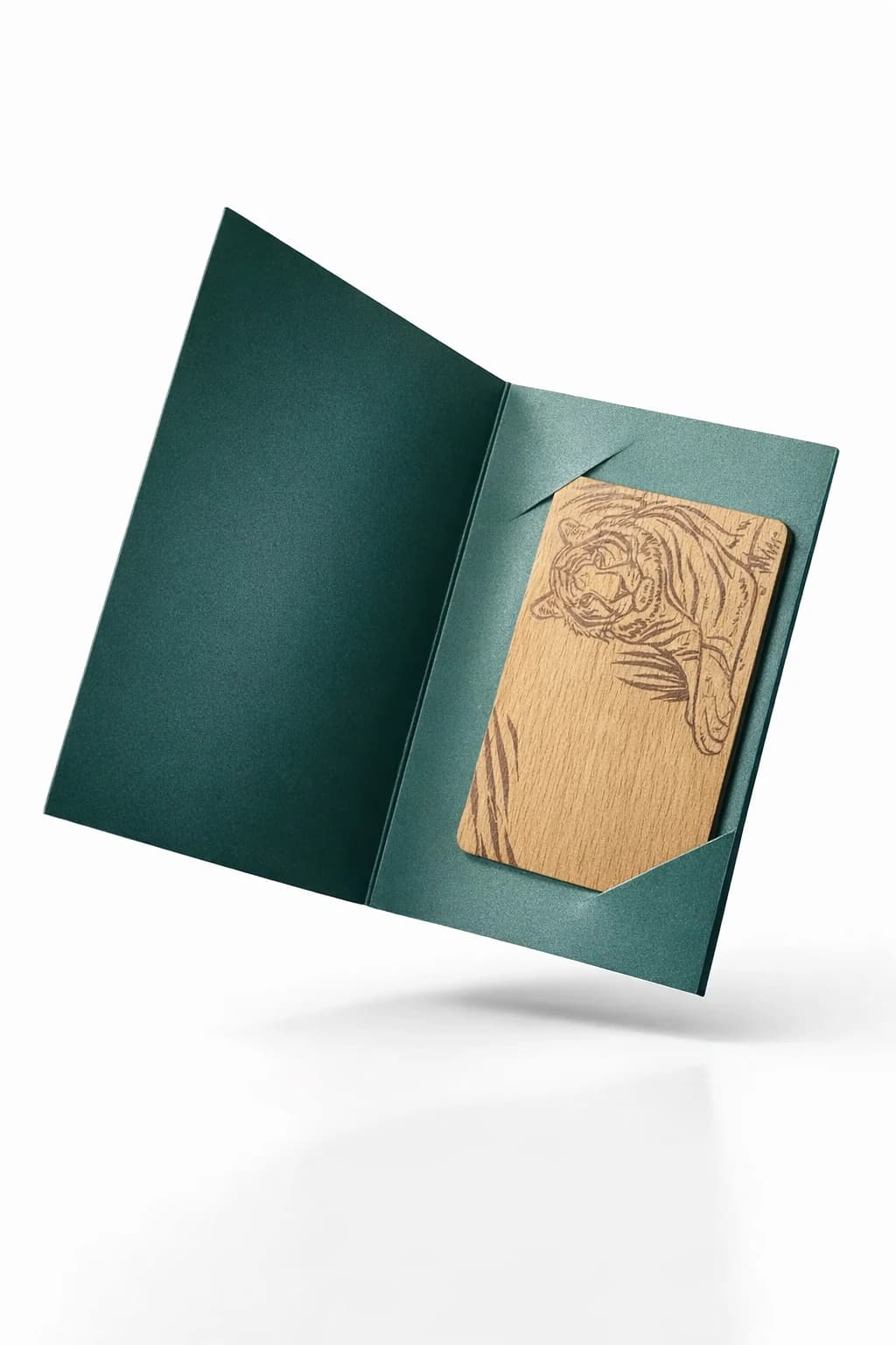 Taronga Zoo wooden payment card presented in a green folder