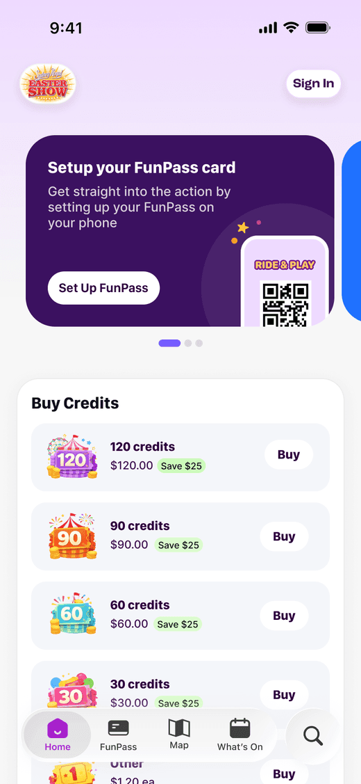 Ludo visitor app home screen with wallet, offers, and what is on now