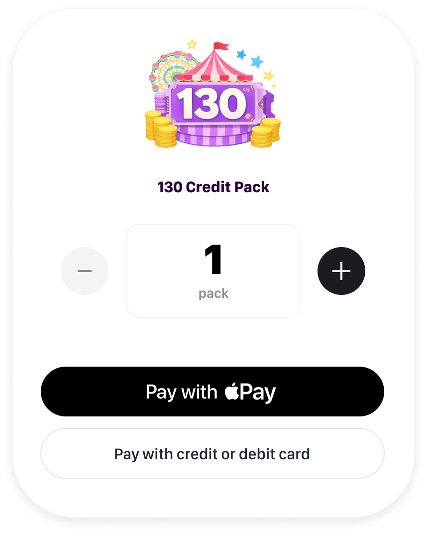 Credit pack top-up screen